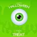 Colorful Cartoon Funny Blue  Eyes with smile. Cute monster. Vector Isolated illustration on green background. Happy Halloween. Royalty Free Stock Photo